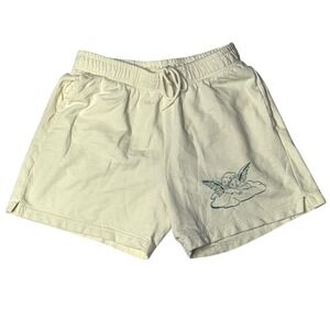 University Tees Cream Angel Cherub Graphic Cotton Fleece Shorts Mens Medium